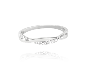 MINET Strieborný opletený prsteň s bielym zirkónom veľkosť 60 JMAN0004SR60