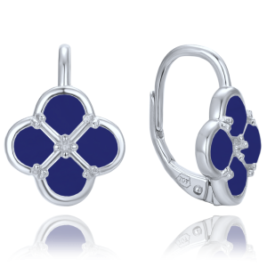 MINET Strieborné náušnice so štyrmi lístkami šťastia a lapis lazuli JMAS7058BE00