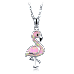 MINET Children's Silver Necklace with a Flamingo and Pink Opal JMAD0070PN40