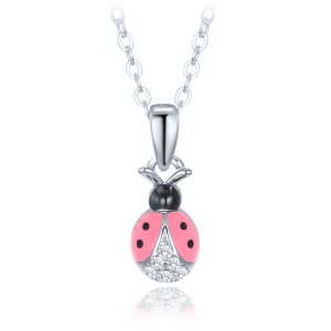 MINET Children's silver necklace pink ladybug inlaid with crystals JMAD0062PN38