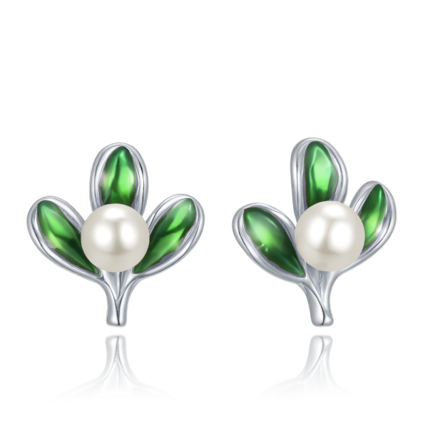 MINET Christmas silver mistletoe earrings with pearls JMAS8063SE00