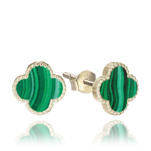 MINET Gold plated silver four-leaf clover earrings with malachite JMAS7043GE01