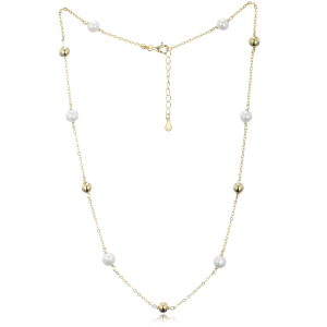 MINET Pozlacený stříbrný náhrdelník s kuličkami a přírodními perlami