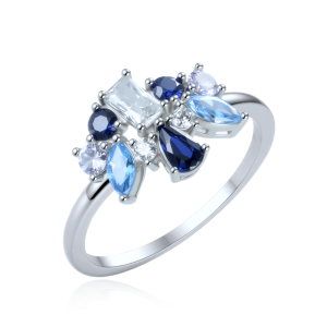 MINET Luxury Silver Ring with White and Blue Zircon, Size 56 JMAS0355BR56