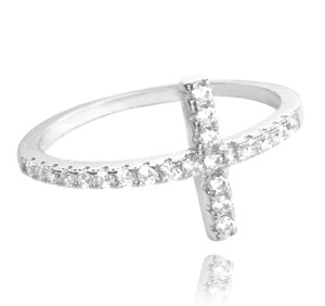 MINET Strieborný prsteň CROSS s bielymi zirkónmi veľkosť 60 JMAN0005SR60