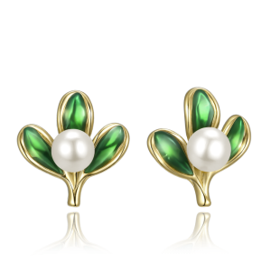 MINET Christmas gold-plated silver mistletoe earrings with pearls JMAS8063GE00