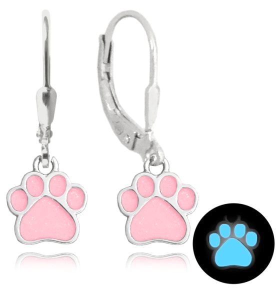 MINET Svítící růžové stříbrné náušnice TLAPKY JMAD0025PE00