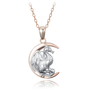 MINET Stříbrný náhrdelník drak na měsíci JMAN0513RN45