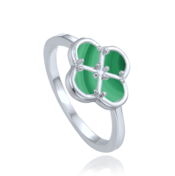 MINET Silver four-leaf clover ring with green malachite, size 50 JMAS7058ZR50