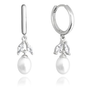 MINET Decorative silver earrings with pearl and white cubic zirconia JMAS7037SE00
