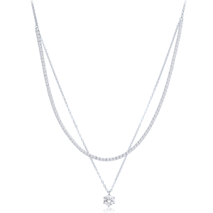 MINET Elegantný dvojitý strieborný náhrdelník s bielym zirkónom JMAS0333SN45