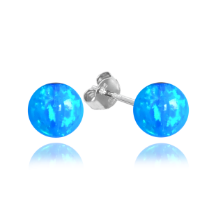 MINET Stříbrné náušnice KULIČKY se světle modrými opálky 8mm JMAS0151AE08