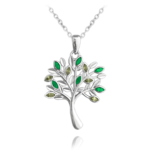 MINET Strieborný náhrdelník TREE OF LIFE so zelenými zirkónmi JMAS5061ZN45