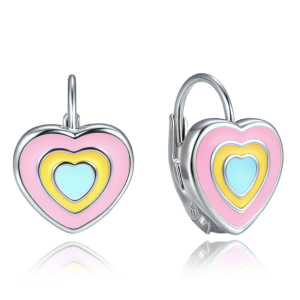 MINET Detské strieborné náušnice dúhové srdiečka JMAD0065SE00