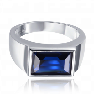 MINET Pánský pečetní stříbrný prsten s modrým zirkonem vel. 67 JMAN0519SR67