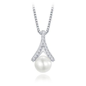 MINET Luxury silver necklace with white pearl and cubic zirconia JMAS7053SN45