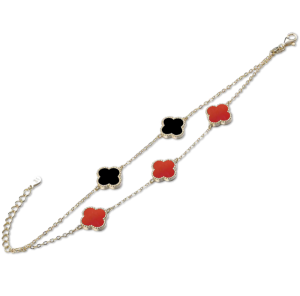 MINET Gold plated silver bracelet with red agate and onyx JMAS7043RB16