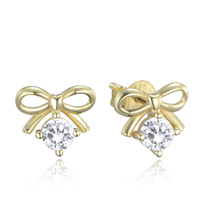 MINET Minimalist gold plated silver bow earrings with white cubic zirconia JMAN0592GE00