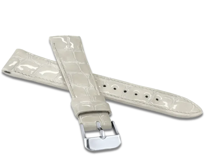 LAVVU LSAGW16 Glossy White Stitched CROCO OCALA Strap Made from Premium Top Grain Leather – 16 mm