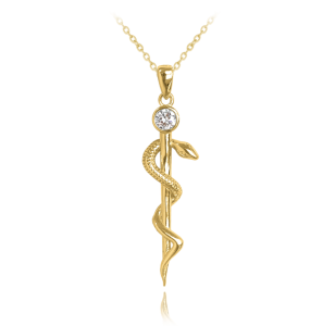 MINET Gold plated silver necklace AESCULAP'S HOLE with white zircon JMAN0298GN45