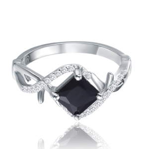 MINET Crossed silver ring with black cubic zirconia size 52 JMAN0520SR52