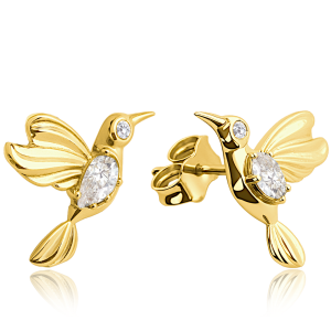 MINET Gold earrings with hummingbirds and white zircons Au 585/1000 2.20g JMG0325WGE00