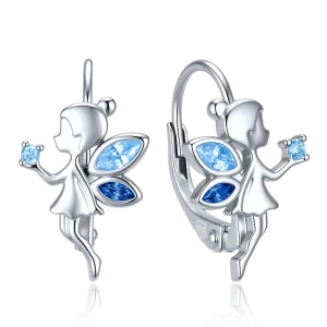 MINET Children's Silver Fairy Earrings with Blue Zircons JMAD0072BE00