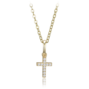 MINET Gold-plated silver necklace with small cross and zircons JMAN0667GN45