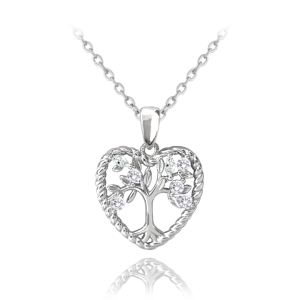 MINET Silver necklace TREE OF LIFE IN THE HEART with white zircons JMAN5013SN45