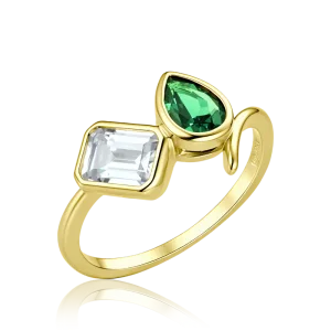 MINET Elegant Gold-Plated Silver Ring with White and Green Zircon Size 53 JMAS0357GR53