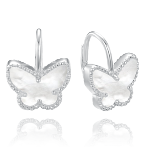 MINET Stříbrné náušnice motýlci s bílou perletí