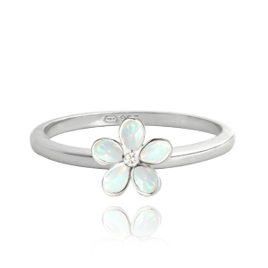 MINET Stříbrný prsten KYTIČKY s bílými opálky vel.46 JMAD0043WR46