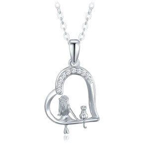MINET Strieborný náhrdelník dievča s mačkou a bielymi zirkónmi JMAN0587SN45