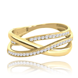 MINET Zlatý opletený prsteň s bielymi zirkónmi Au 585/1000 veľkosť 58 - 2,65g JMG0108WGR58