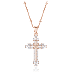 MINET Rose gold silver cross necklace with zircons and ball chain JMAN0668RN45