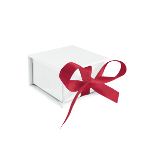 MINET XBJXWV1 White Magnetic Jewelry Box with Dark Pink Ribbon