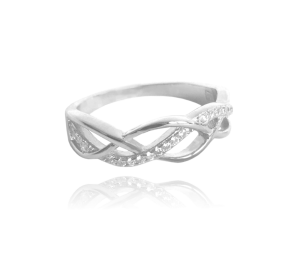 MINET Stříbrný propletený prsten s bílými zirkony vel. 65 JMAN0100SR65