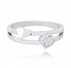 MINET Stříbrný srdíčkový prsten LOVE se zirkony vel. 50 JMAN0372SR50