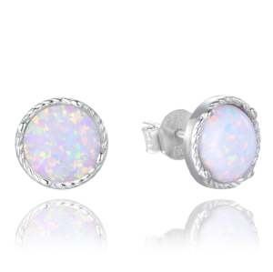 MINET Silver earrings with white opals 8mm JMAS0227WE00