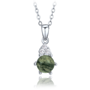MINET Elegant Silver Necklace with Dark Moss Agate and Zircon JMAS0318ZN45