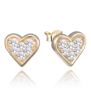 MINET Gold plated silver heart earrings with cubic zirconia JMAN0479GE00