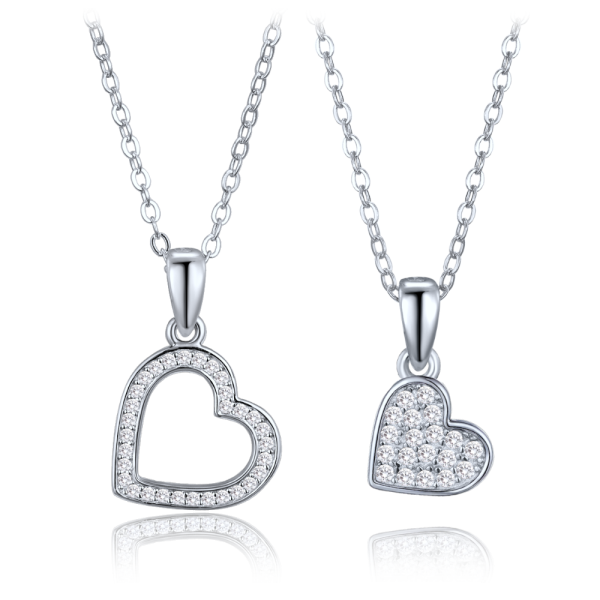 MINET Silver necklace set with heart - mother and daughter JMAS0317SN00