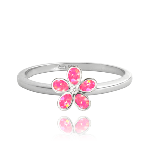 MINET Stříbrný prsten KYTIČKY s růžovými opálky vel.50 JMAD0043PR50