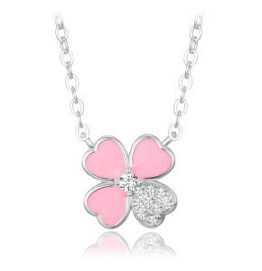 MINET Strieborný náhrdelník ružový kvet s bielym zirkónom JMAS5065PN45