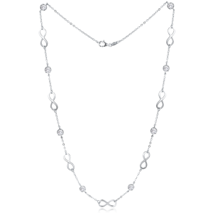 MINET Stříbrný náhrdelník nekonečno s bílými zirkony JMAS0232SN45