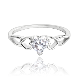 MINET Strieborný prsteň LOVE s bielym srdcovým zirkónom veľkosť 59 JMAS0181SR59