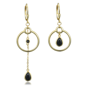 MINET Asymmetric gold plated silver earrings with black cubic zirconia JMAN0555GE00