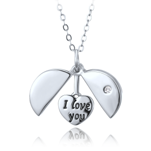 MINET Silver necklace with opening pendant and heart with inscription “I love you” JMAN0648SN45