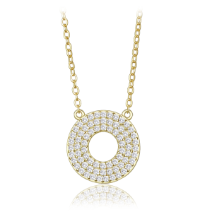 MINET Luxusný pozlátený strieborný náhrdelník s prsteňom s bielymi zirkónmi JMAS0314GN45