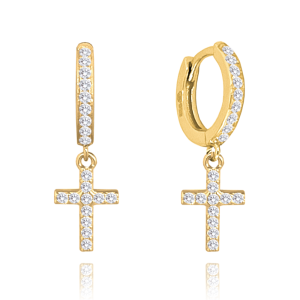 MINET Gold plated silver earrings CROSSES with cubic zirconia JMAN0441GE00